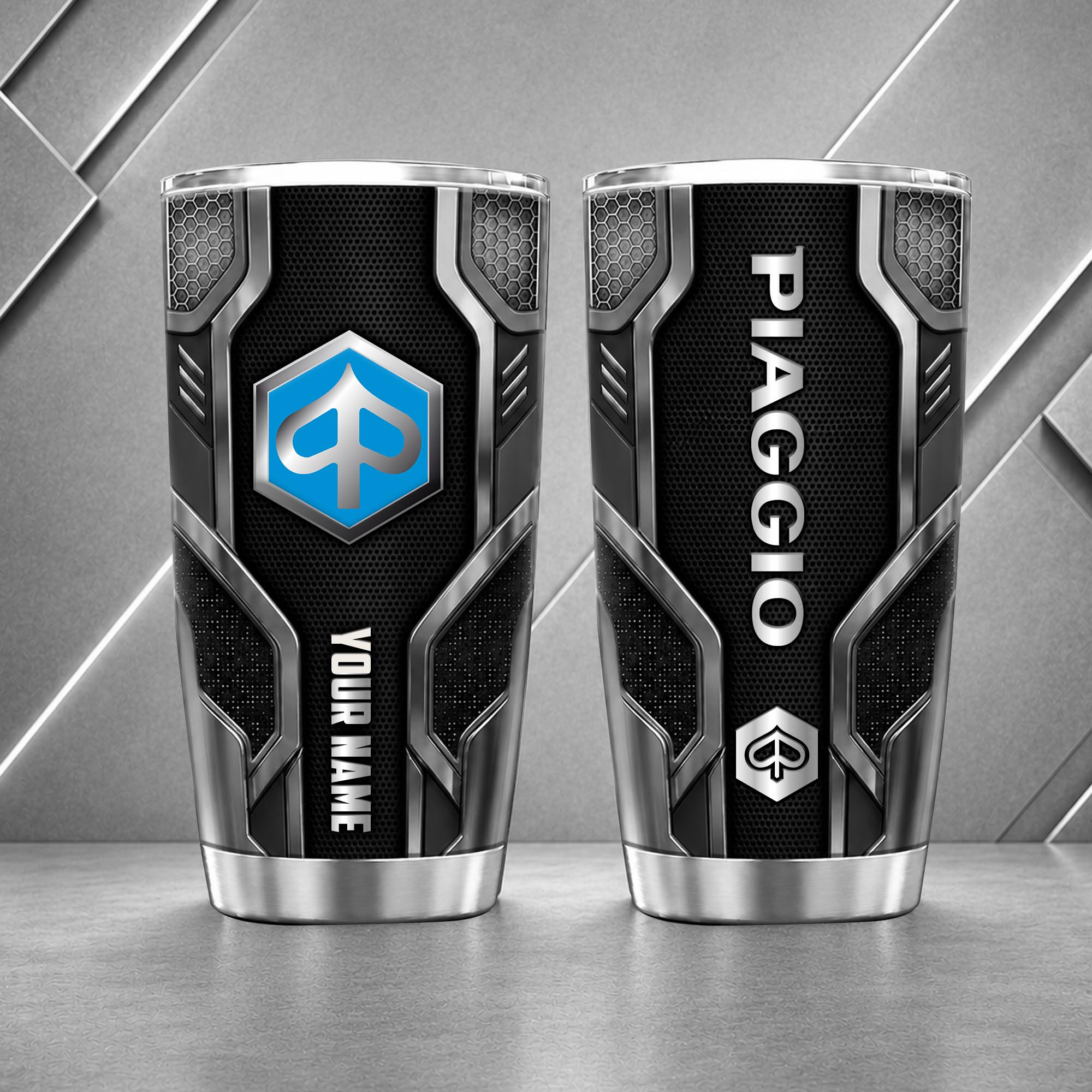 Piaggio 20oz Tumbler | 3D Carbon Armour Biker Travel Mug - Image 4