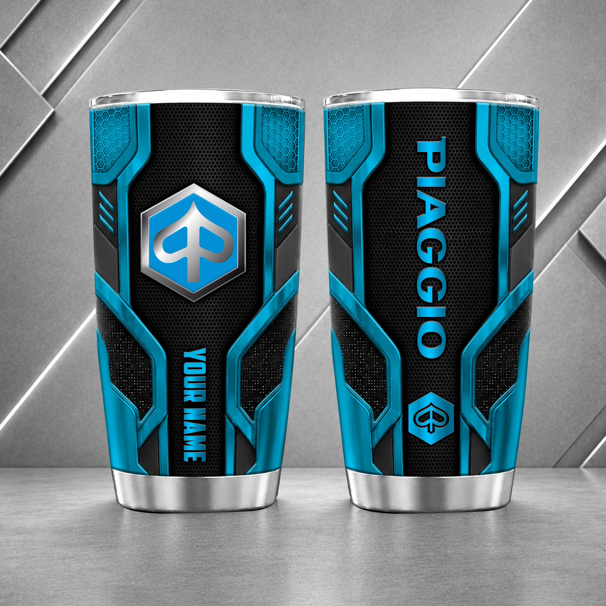 Piaggio 20oz Tumbler | 3D Carbon Armour Biker Travel Mug - Image 7