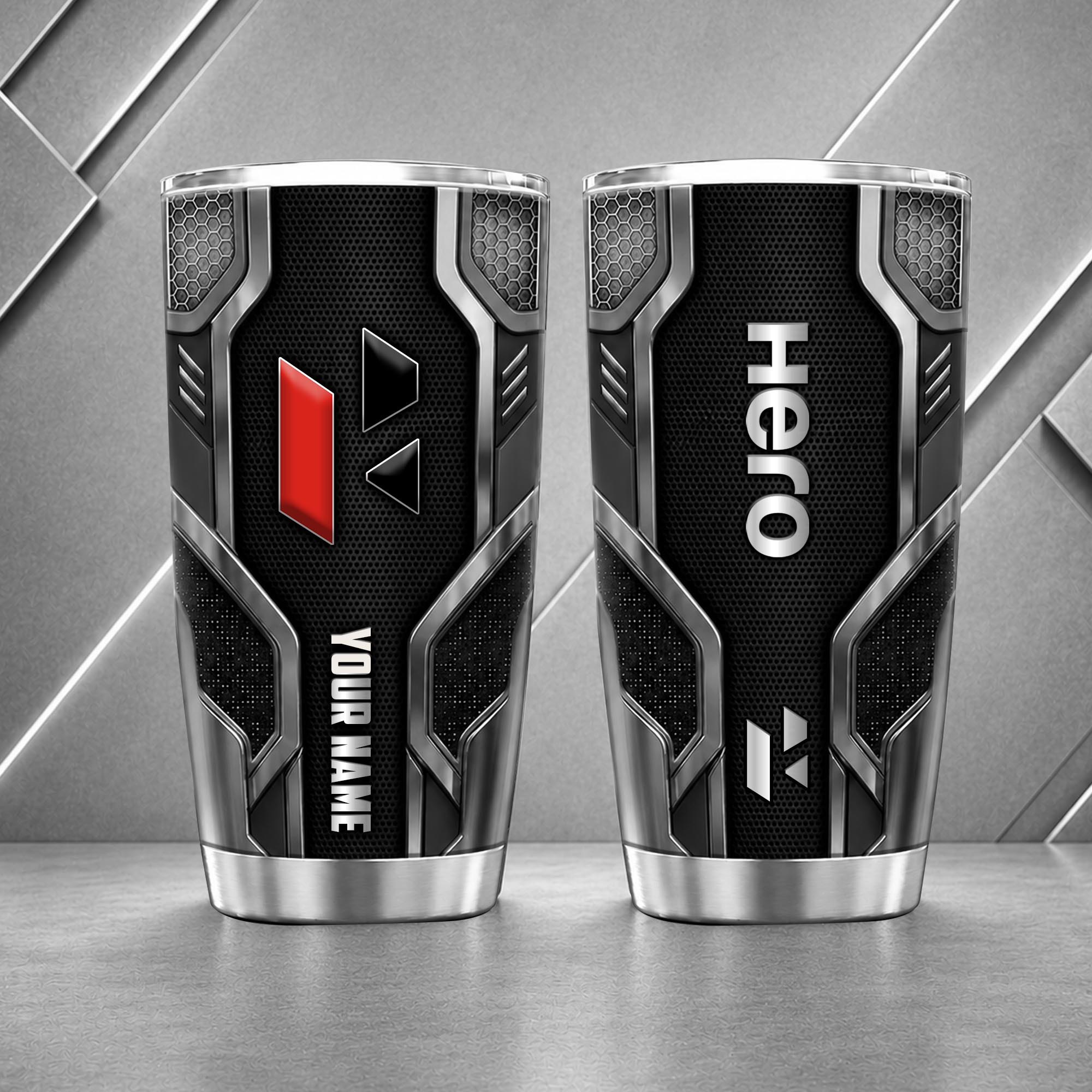 Hero Motorcycles 20oz Tumbler | 3D Carbon Armour Biker Travel Mug - Image 4