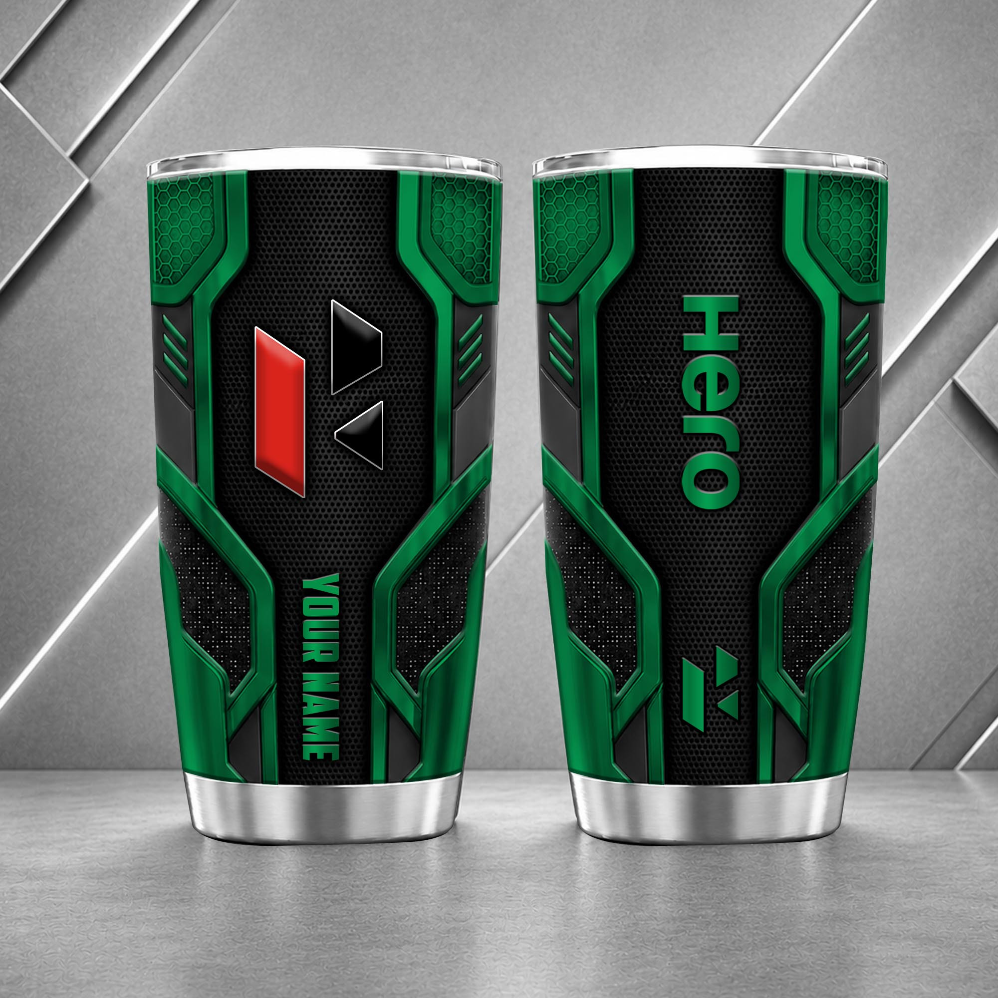 Hero Motorcycles 20oz Tumbler | 3D Carbon Armour Biker Travel Mug - Image 3