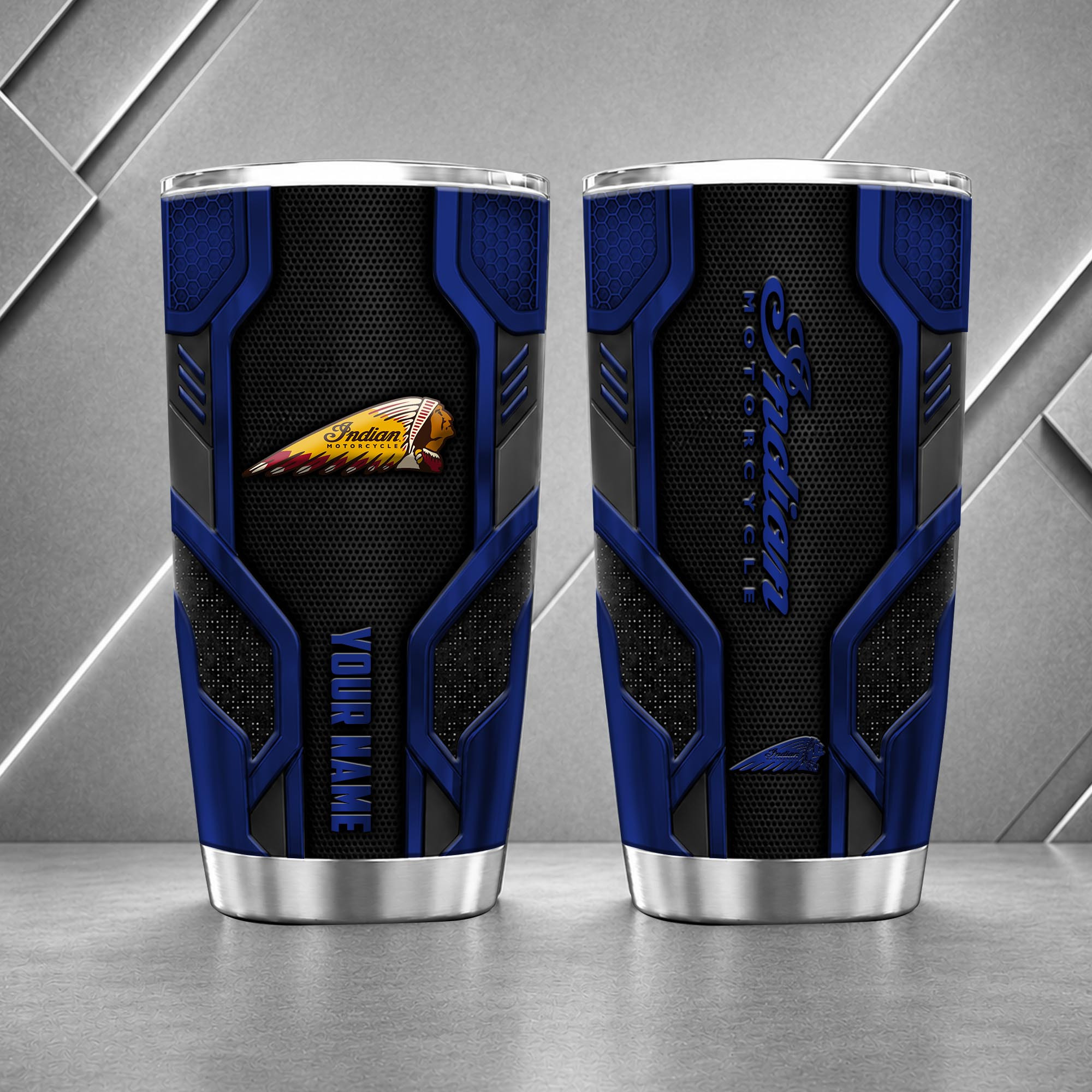 Indian Motorcycle 20oz Tumbler | 3D Carbon Armour Biker Travel Mug - Image 2