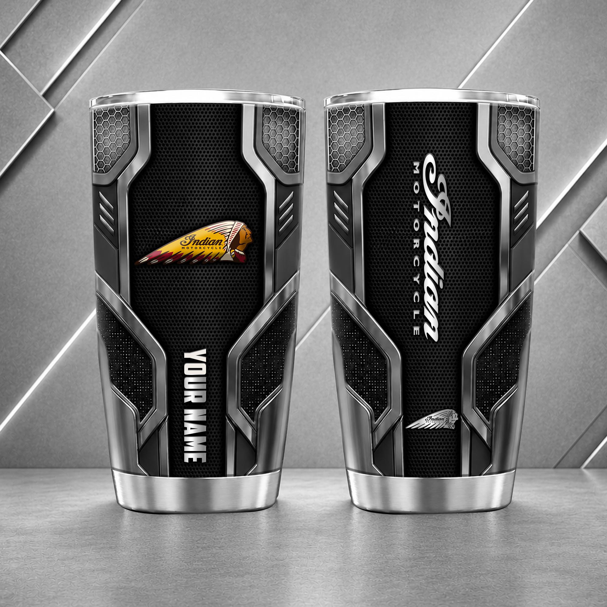 Indian Motorcycle 20oz Tumbler | 3D Carbon Armour Biker Travel Mug - Image 4