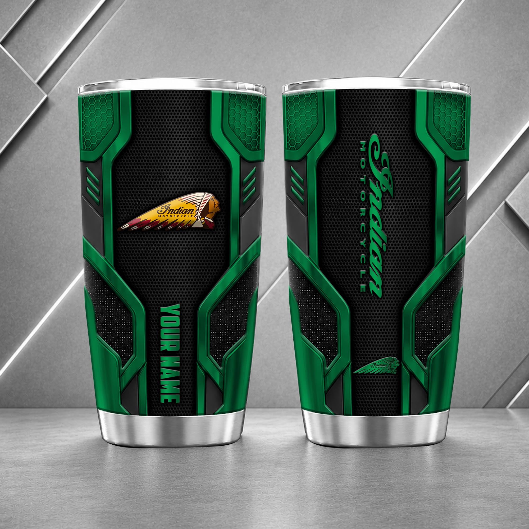 Indian Motorcycle 20oz Tumbler | 3D Carbon Armour Biker Travel Mug - Image 3