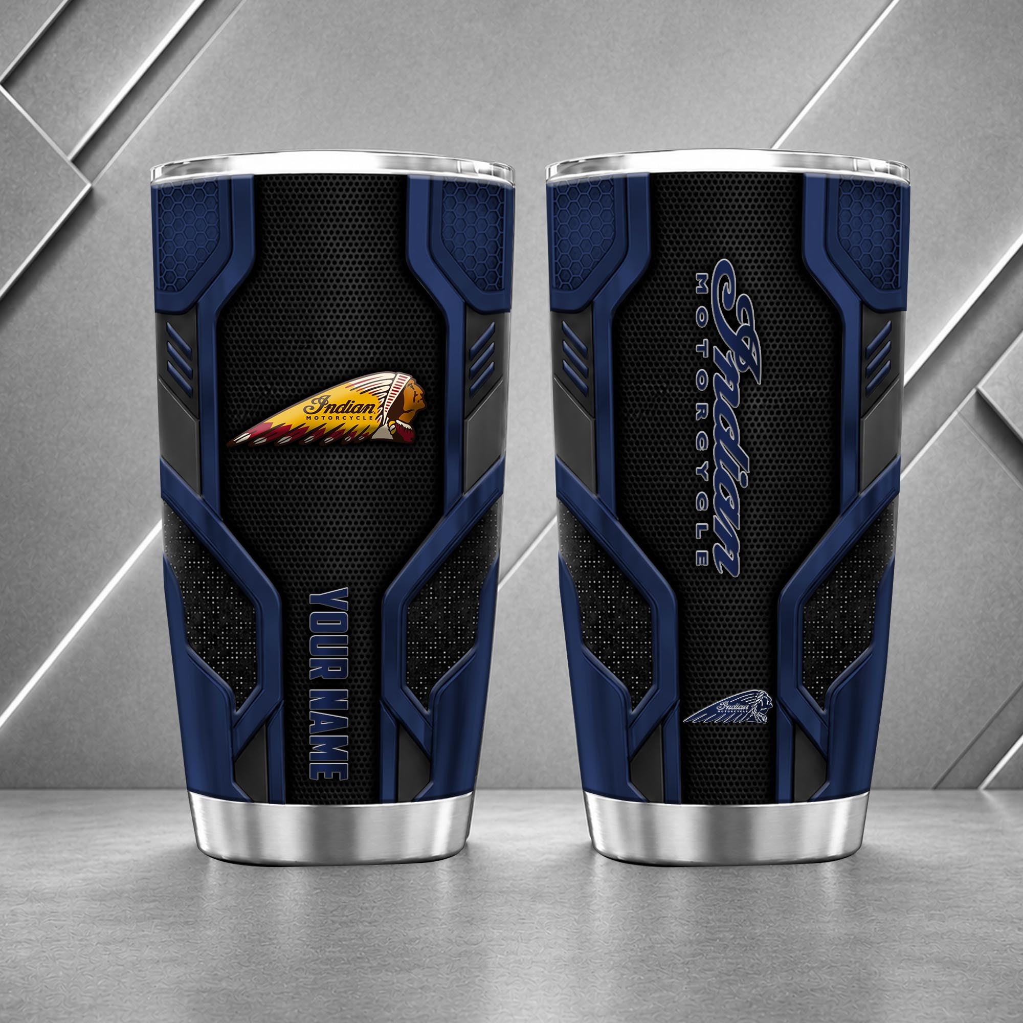 Indian Motorcycle 20oz Tumbler | 3D Carbon Armour Biker Travel Mug - Image 5
