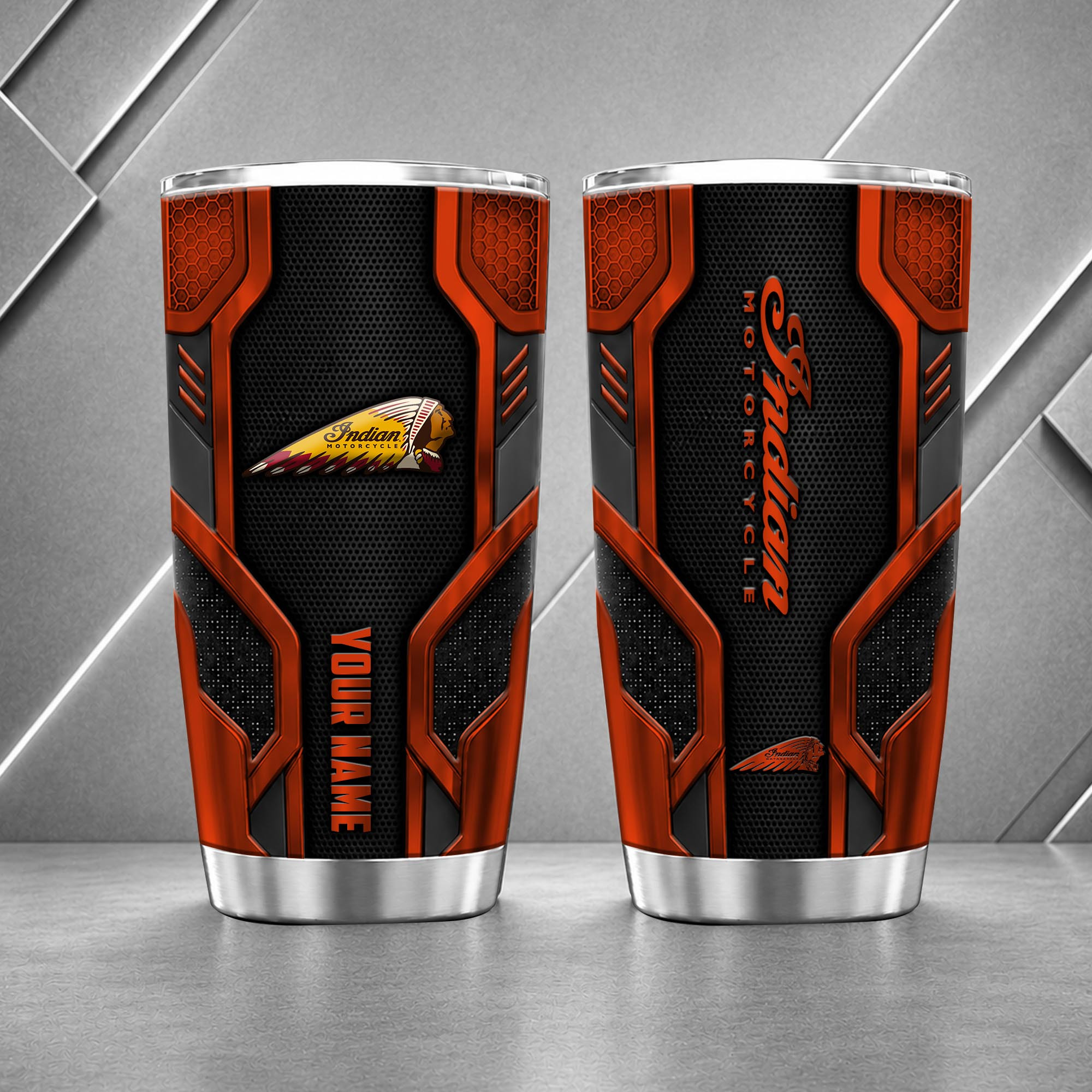 Indian Motorcycle 20oz Tumbler | 3D Carbon Armour Biker Travel Mug - Image 6