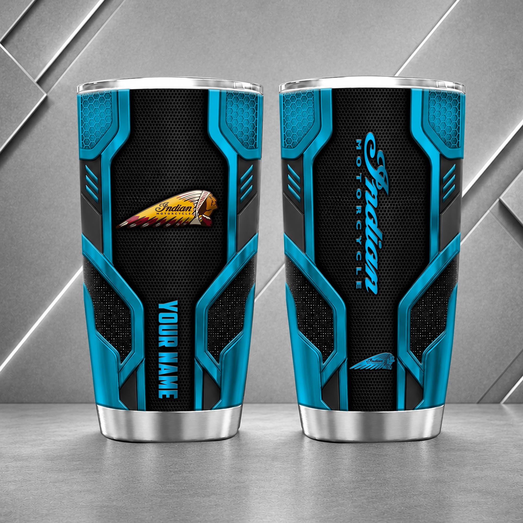 Indian Motorcycle 20oz Tumbler | 3D Carbon Armour Biker Travel Mug - Image 7