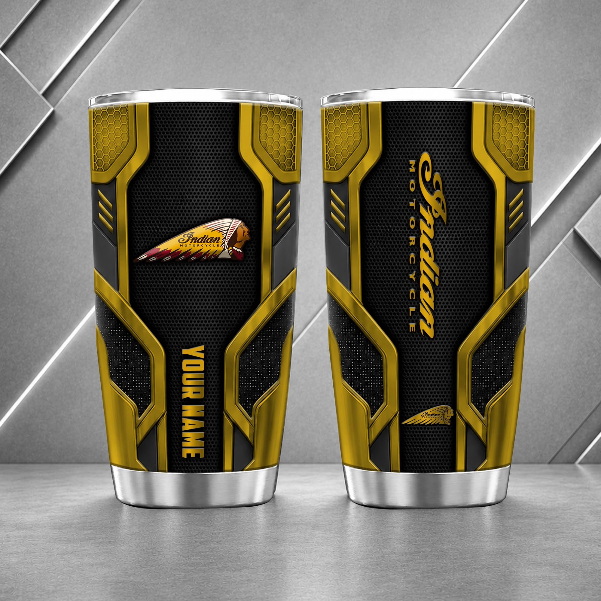 Indian Motorcycle 20oz Tumbler | 3D Carbon Armour Biker Travel Mug - Image 8